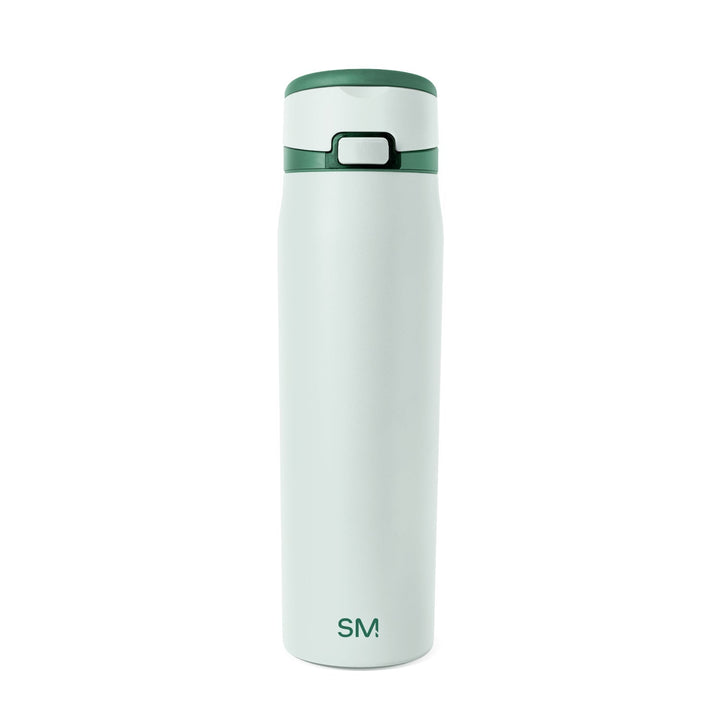 Pale mint green tumbler with forest green lid rim and horizontal accent stripe